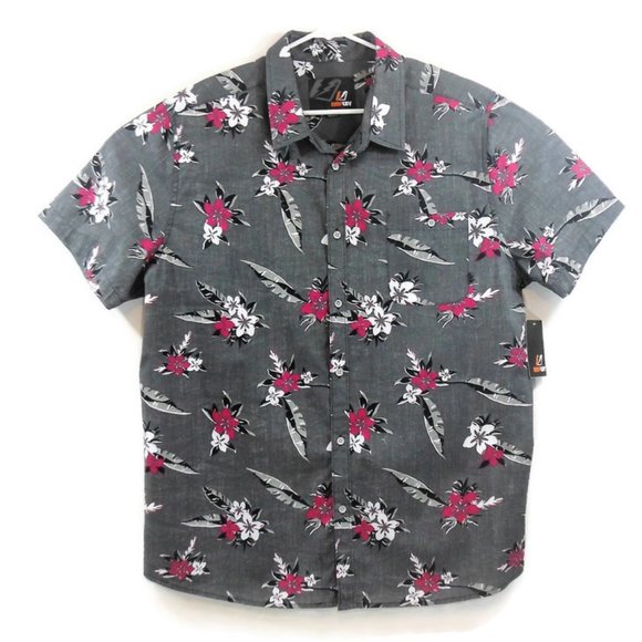 NWT Amplify Mens Gray Floral Hawaiian Shirt - XXL - Picture 6 of 8